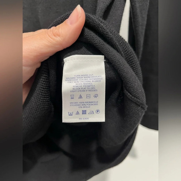 Land’s End Embroidered black lightweight Sweater 3/4 Sleeve 100% cotton Large - Picture 9 of 9